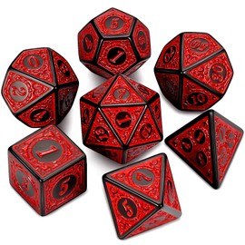 CiaraQ DND Polyhedral Dice Set for Dungeons and Dragons RPG MTG Role Playing Table Games-with 1 Dice Pouch (Red Engraved Dice)