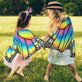 EQLEF Kids Butterfly Wings Cape, Butterfly Fairy Wings with Headband Kids Butterfly Cloak Costume Butterfly Dress Up for Girls Fancy Dress Party Play Party Favor 3-8 Years Old (Rainbow color)