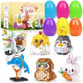 Easter Eggs Animal Building Blocks - 6 PCS Animals Building Blocks with Egg Surprise Toys Set Hunt Birthday Party Favor Fillers Basket Stuffers for Kids