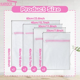 8PCS Mesh Laundry Bags, 4 Sizes Upgraded Zippered Mesh Laundry Bag for Delicates, Wash Bags for Delicates for Washing Machines Suitable for Delicate Clothing Bras Socks Bedding Curtains Pet Blankets