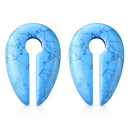 Pierced Owl Turquoise Semi Precious Stone Keyhole Hanging Gauge Stretcher Plug Earrings, Sold as a Pair (8mm (0GA))