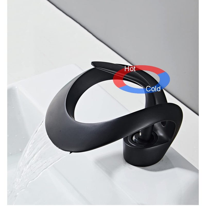 Black Bathroom Sink Faucet Waterfall Round Single Handle One Hole