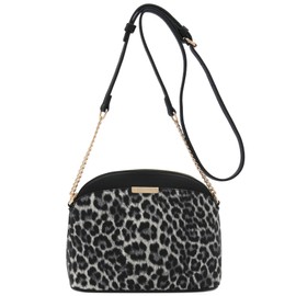 FashionPuzzle Leopard Print Small Dome Crossbody with Chain Strap (Classic Black/Black)