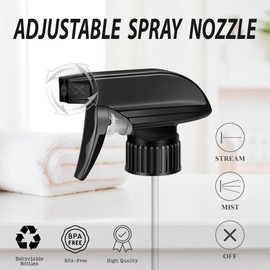 Black Trigger Replacement Spray Nozzles with Mist & Stream Sprayer - (2 Pack) - Tops Fit All Standard 28-400 Neck 32oz, 16oz, 8oz Amber Glass Boston Round Bottles for Home, Kitchen, Garden and Office