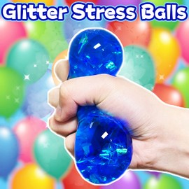 Blue Squishy Glitter Stress Balls for Kids and Adults - Stretch Stress Relief Sensory Ball, Pull and Squeeze - Squish Dough Ball Fidget Toys for Easter Stuffers and Party Favors