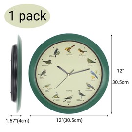 Belinlen Singing Bird Wall Clock 12 Inch Bird Singing Clock for Home or Office Room Decorative (Green)