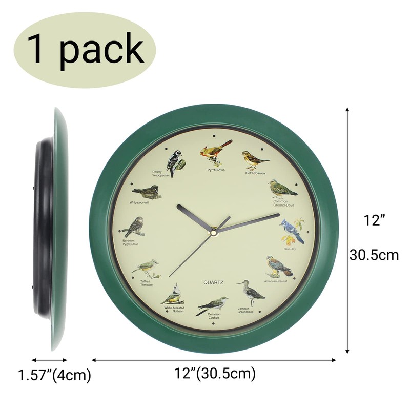 Belinlen Singing Bird Wall Clock 12 Inch Bird Singing Clock