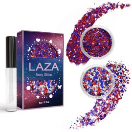 Laza Independence Day Body Glitter, 2 Jars Olympic Red Blue White Chunky Sequins with Glue Women Eyeshadow 4th of July Face Paint Festival Rave Outfit Hair Accessories Party Costumes – Circus Carnival