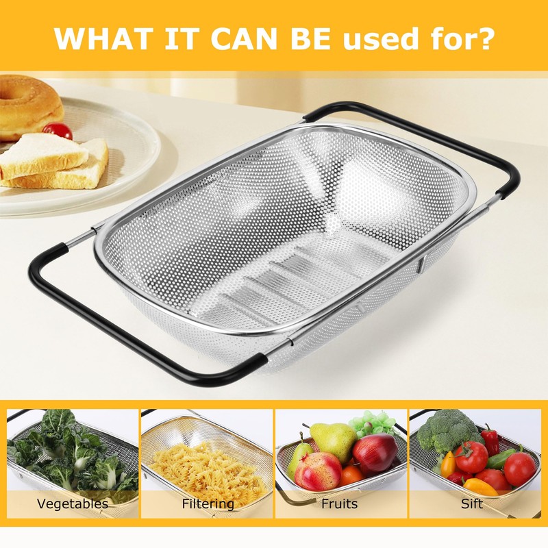 ZDRongZhen Kitchen Accessories Over the Sink Colander Strainer Basket，Stainless Steel