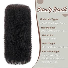 Beauty Youth Afro Kinkys Bulk Human Hair(22 Inch), Braiding Hair for Dreadlocks, Loc Repair, Twists, Dreadlock Extensions, 35g Per Pack Black