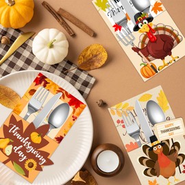 USUKUSI 12 Pieces Thanksgiving Cutlery Holder Set Fall Thanksgiving Utensil Decor Turkey Cutlery Holders for Thanksgiving Party Supplies Autumn Harvest Dinner Table Decoration
