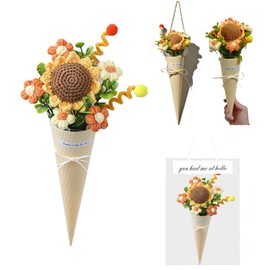 SIHPTO Crochet Flowers Bouquet,Cone Sunflower Crochet Bouquet，Artificial Tulips Crochet Flowers Gifts for Women,Mothers Day Sunflower Flowers Gifts for Mom Wife