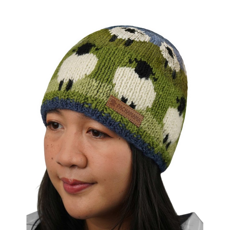 Pachamama Women Wool Beanie Hat Fleece Lined Handknitted Cute Sheep