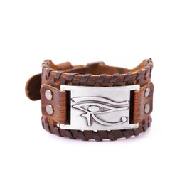 HAQUIL Eye of Horus Bracelet for Men, Egyptian Brown Wide Leather Wristband Bracelet for Men, Egyptian Jewelry Gift