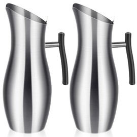 Funnymoom 2 Pcs 65 oz Stainless Steel Water Pitchers Smooth Silver Drum Kettle Metal Bell Pitchers Dishwasher Safe Jug Hot Cold Beverages Carafe Serving Tool for Restaurants Home Bar