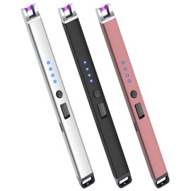 3 Pack Electric Candle Lighter USB Rechargeable Lighters Windproof Plasma Arc Lighters Flameless Type C Long Lighter with Safety Switch for Candle BBQ Camping Birthday Fireworks