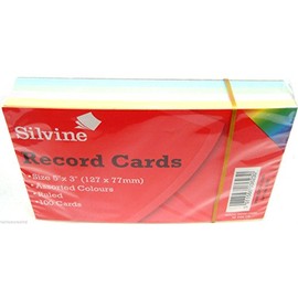 Silvine Coloured Record Cards 5" x 3" Ruled Flash Cards Revision Flash Cards New