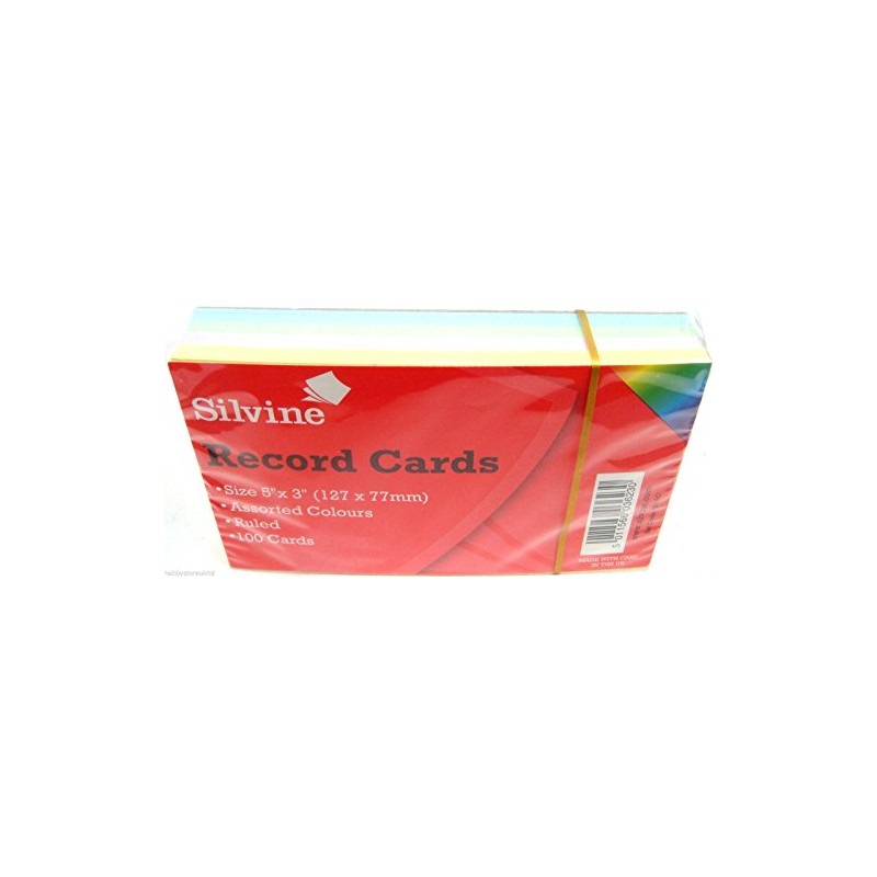 Silvine Coloured Record Cards 5" x 3" Ruled Flash Cards