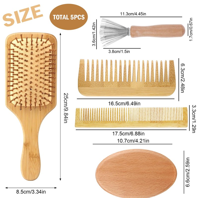 PMELCXD Premium Hair Brushes and Comb Set - Natural Bamboo