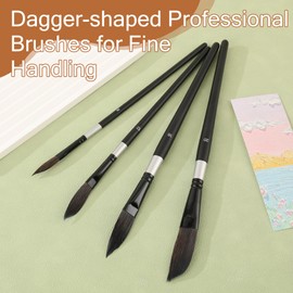 4pcs Dagger Tip Artists Paint Brushes Set, Specialist Watercolour Brushes for Acrylic, Gouache, Inks, Fine Detail or Broad Strokes