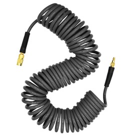 YOTOO Polyurethane Recoil Air Hose 3/8" Inner Diameter by 50' Long with Bend Restrictor, Repairable 1/4" Industrial Quick Coupler and Plug, Gray