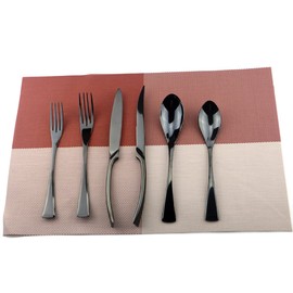 Uniturcky Stainless Steel Mirror Polished Black Flatware Set , Steak Knife Dinnerware Knife Fork Salad Fork Dessert Spoon 24-piece , Service for 4
