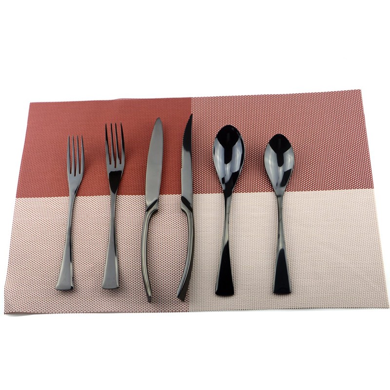 Uniturcky Stainless Steel Mirror Polished Black Flatware Set , Steak