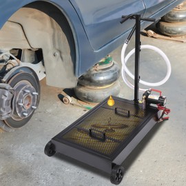 QUEMARQUE 15 Gallon Oil Drain Pan, Low Profile Oil Drain Pan with Electric Pump, Waste Change Tank with T Foldable Hand & Wheels & 8FT Hose for Car, SUV, Trucks