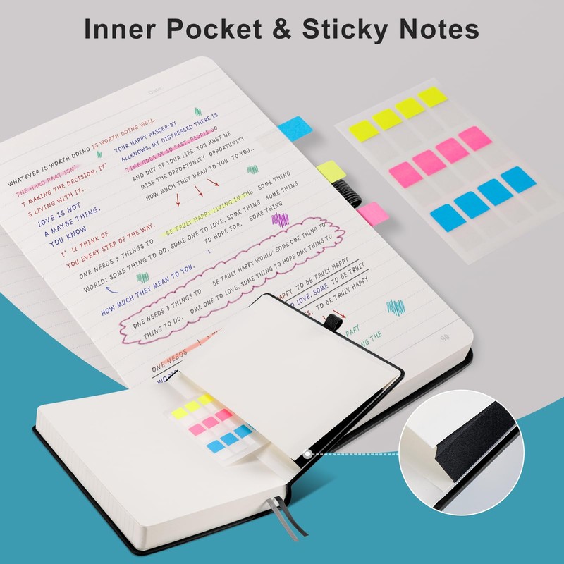 EMSHOI Notebook A5 Lined, Thick Notepad, 320 Numbered Pages, Hardcover