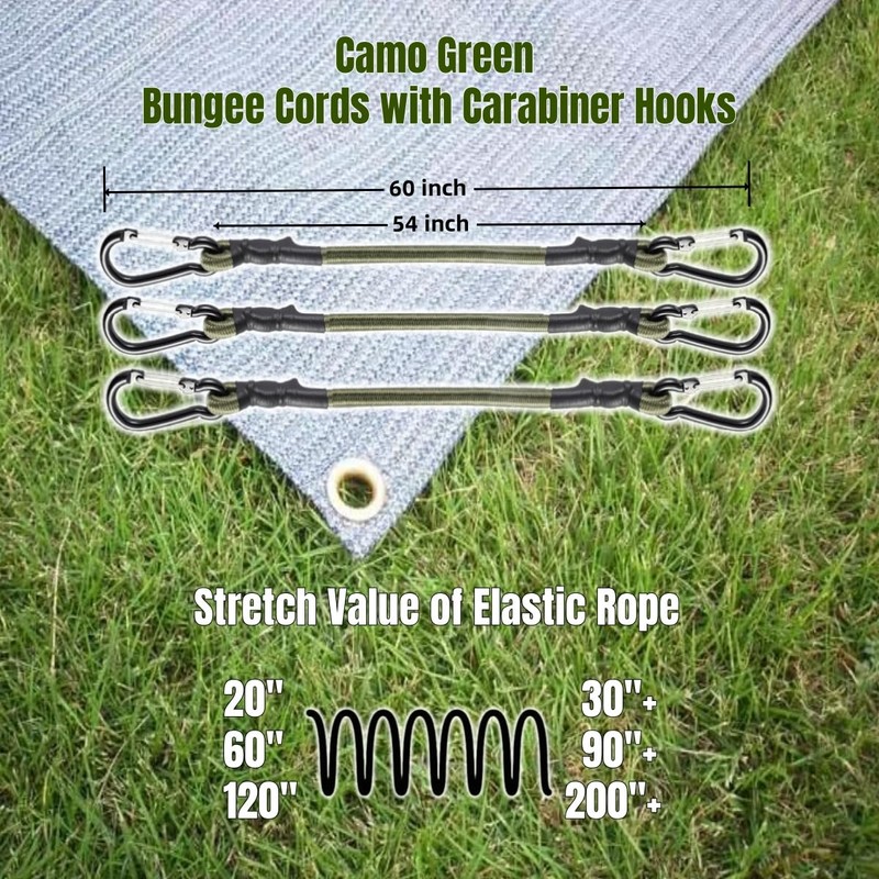 CanKing Carabiner Bungee Cords with Hooks Camo Green 60 inch/5