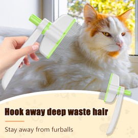 Oiuyamn 360-Degree Rotating Cat Hair Removal Comb with One-Click Release Button - Multifunctional Pet Grooming Tool for Cleaning Shedding Hair Indoor Use