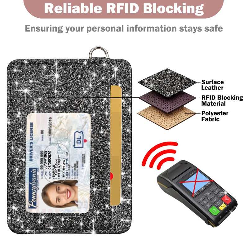 Card Holder Keychian and Lanyard Wallet Front Pocket Minimalist Travel