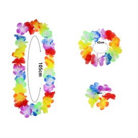PPhtony Hawaiian Leis 4Pcs Colorful Tropical Dance Flower Necklace Bracelets Headband for Luau Party Summer Beach Decoration (Mixed Color)