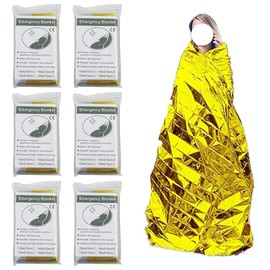 6 Pack Survival Blanket Outdoor Emergency Blanket Supplies, Emergency Blankets Mylar Thermal Blanket, Gigantic Space Blanket Survival Blankets Heavy Duty Camping Gear,Bug Out Bag (One Sided Gold)