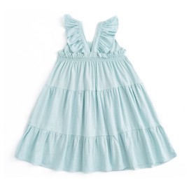 Curipeer Baby Girl Cotton Linen Dress with Smocking Casual Infant Dress Sleeveless Blue Green 4 Years