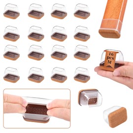 Pack of 16 chair leg caps, protective caps for chair legs, chair leg caps, rectangular, chair leg protectors with felt pads, eliminate noise and scratches, fit chair leg width 16-22 mm, length 32-42