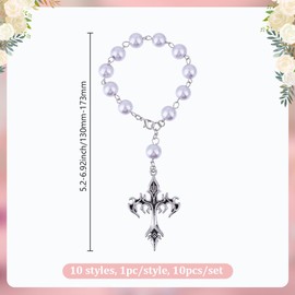 DELORIGIN Pack of 10 Rosary Bag Pendants, 10 Styles, Glass Beads, Alloy Cross Pendants, Charms, Cross Decor, Hanging Ornament for Bag, Keychain, Wallet, Handbag, multicoloured