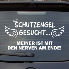 Car Sticker Guardian Angel Looking For My at the end Nerves Fun Wings Angel Sticker, matte white