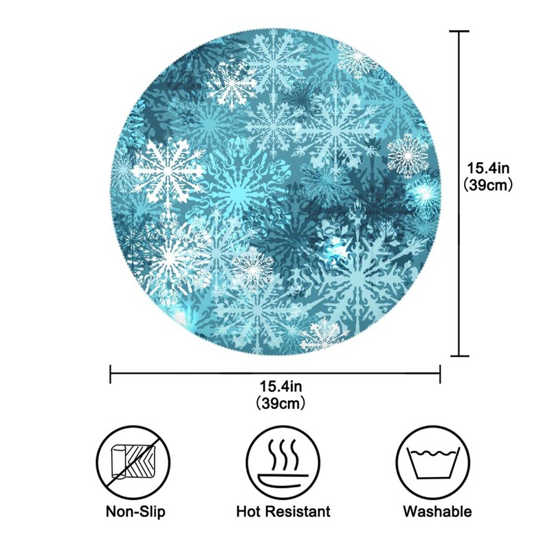 Christmas Placemats Teal Blue White Snowflake Round Placemats Set of