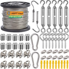 1/16 Wire Rope Kit, Steel Wire Cable, 7x7 Strand Core,165ft Vinyl Coated Stainless Steel Cable Wire for Outdoor Hanging, Climbing, Garden,Craft with Turnbuckle