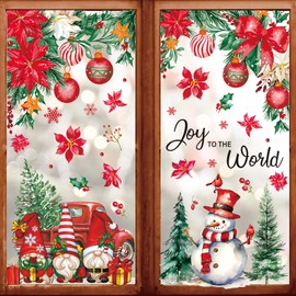 AnyDesign 9 Sheet Christmas Window Clings Red Gnome Truck Snowman Tree Window Stickers Joy to The World Double-Side Decals for Xmas Party Home School Office Decor, 7.8 x 11.8 Inch