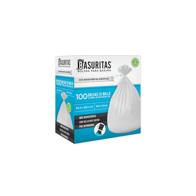 Basuritas | 100 Bolsas de Basura Grandes de 60.6x68.5 cm,