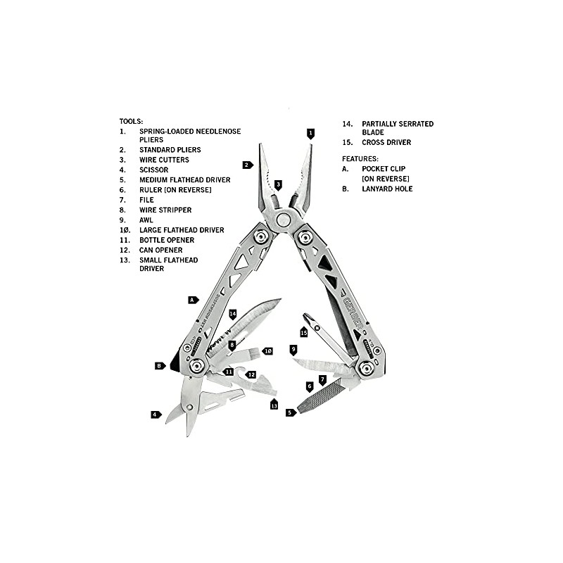 Gerber Gear 30-001364N Suspension-NXT, cuchillo multiherramienta 15 en 1, alicates