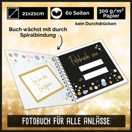 Fotospiel Party Photo Book by snaPmee - Photo Album with Placeholders for 50 Photo Tasks - Hard Cover with White Spiral Bound - Size 21 x 21 cm, 300 g/m² Paper (Extra Thick)