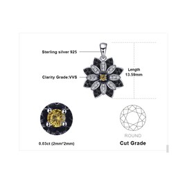 JewelryPalace Daisy Sunflower Genuine Smoky Quartz Black Spinel Pendant Necklace for Women, Flower 14K White Gold Plated 925 Sterling Silver Necklace, Natural Gemstone Jewellry Sets 18 Inches Chain