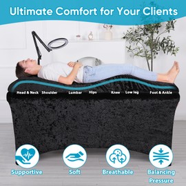 Shiny Curvy Lash Bed Foam Topper and Table Cover Set, High Density Foam Soft Support Neck Leg Back, Contour Design for Body Massage Table Topper