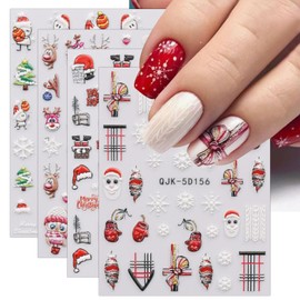3D Christmas Nail Stickers, 4 Sheets 5D Self-Adhesive Embossed Nail Decal Cartoon Nail Art Decoration Design Supplies NAS062