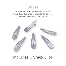 TELETIES - Snap Clip - Snag-Free Design - Hair Clip Barrette for Women & Girls - Gentle Yet Secure Hold - Smooth Finish - For All Hair Types & Textures - One Size (1.75”) - 6 Count - Silver