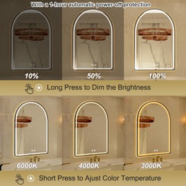 24"x36" Black Framed Arched LED Bathroom Mirror with Lights, Front Light and Backlit Vanity Mirror for Wall, Dimmable LED, Anti-Fog and 3 Colors, Light Up Bathroom Vanity Mirror