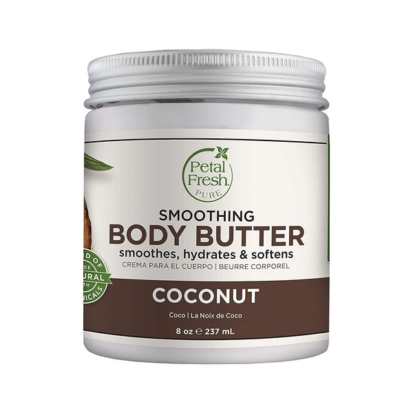Petal Fresh Pure Smoothing Coconut Body Butter, Organic Argan Oil, Shea Butter, Intense Hydration, For All Skin Types, Natural Ingredients, Vegan and Cruelty Free, 8 oz